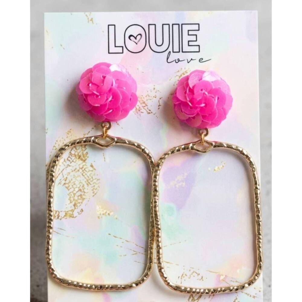 NEW LOUIE LOVE women's sequin hoop earrings in hot pink